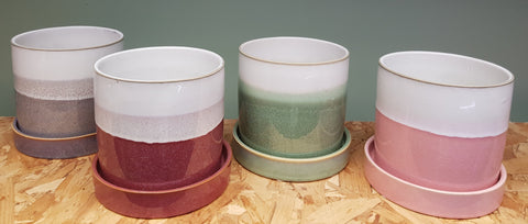 Ceramic Glazed Plant Pot with Saucer