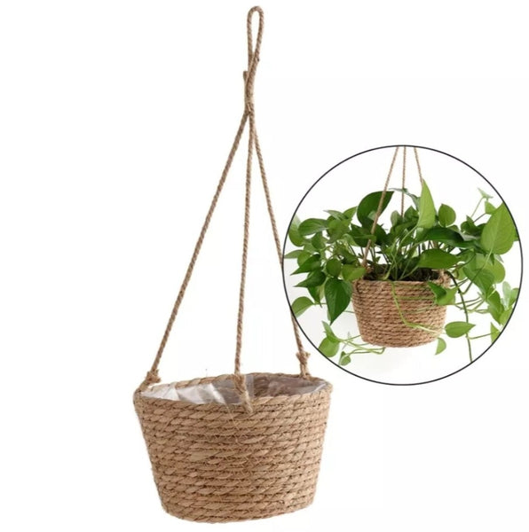 Handmade Jute Hanging Basket for hanging trailing plants 19cm wide