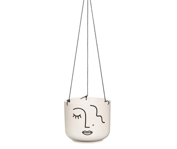Ceramic Hanging Pot Minimalistic Style Abstract Face 